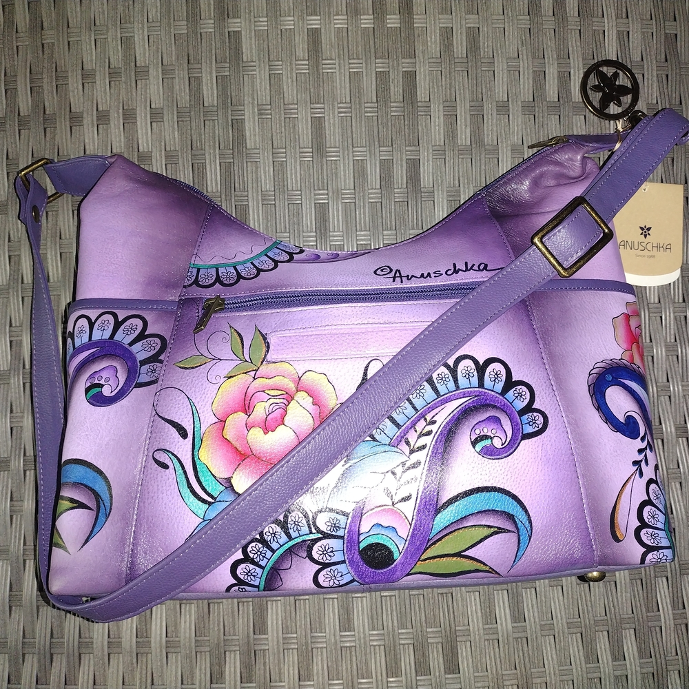 Anuschka Purple and Pink Shoulder Bag with Artistic Flair